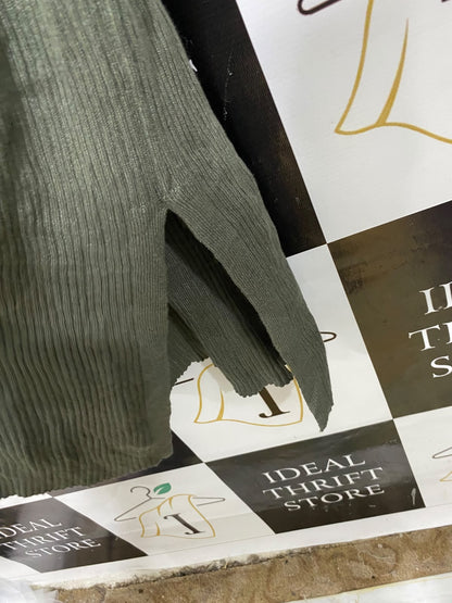 ANKO |S| BUST 14| A60| OLIVE GREEN RIBBED SQUARE-NECK LONG-SLEEVE TECHNICAL UTILITY MIDI DRESS