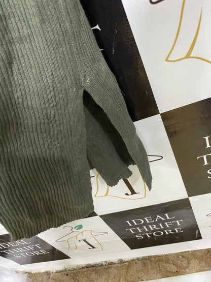 ANKO |S| BUST 14| A60| OLIVE GREEN RIBBED SQUARE-NECK LONG-SLEEVE TECHNICAL UTILITY MIDI DRESS