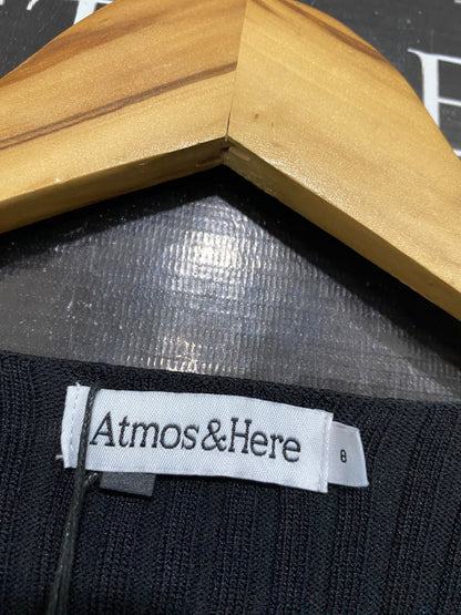 ATMOS & HERE |S| BUST 13| A60| BLACK WRAP-FRONT RIBBED LONG-SLEEVE TECHNICAL UTILITY TOP