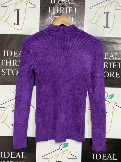 REVIEW |S| BUST 14| A60| PURPLE MOCK-NECK TEXTURED LONG-SLEEVE TECHNICAL UTILITY SWEATER