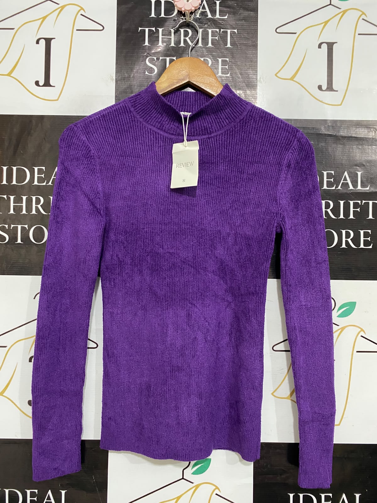 REVIEW |S| BUST 14| A60| PURPLE MOCK-NECK TEXTURED LONG-SLEEVE TECHNICAL UTILITY SWEATER