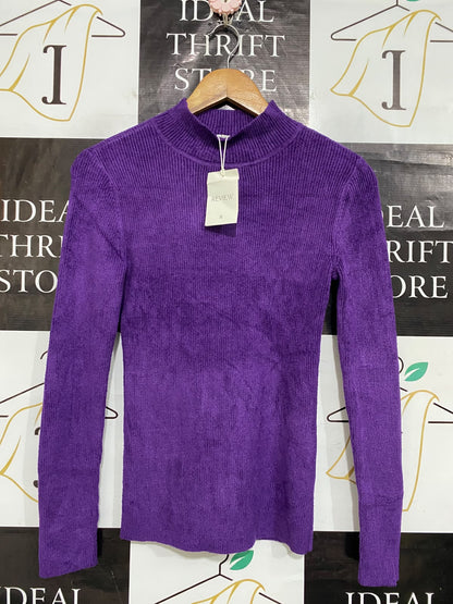 REVIEW |S| BUST 14| A60| PURPLE MOCK-NECK TEXTURED LONG-SLEEVE TECHNICAL UTILITY SWEATER