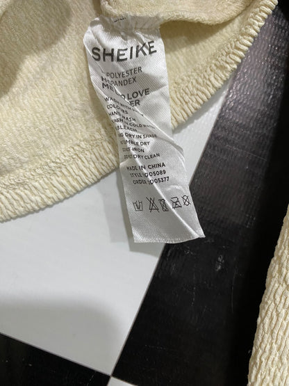SHEIKE |XS| BUST 14| A60| OFF-WHITE CREWNECK FRONT-TIE LONG-SLEEVE TECHNICAL UTILITY CROP TOP
