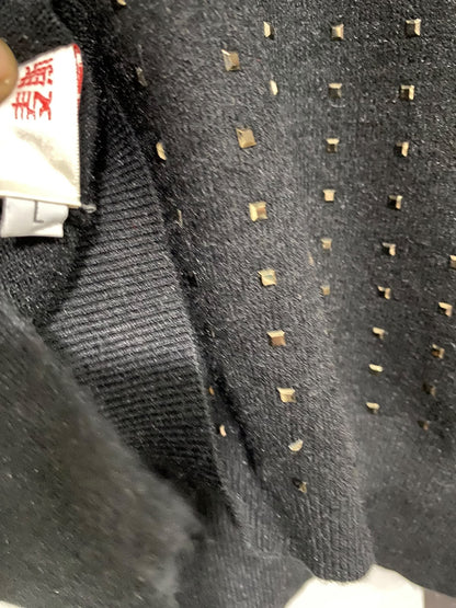 |M| BUST 18| A60|BLACK METALLIC-STUDDED CREWNECK TECHNICAL UTILITY SWEATER