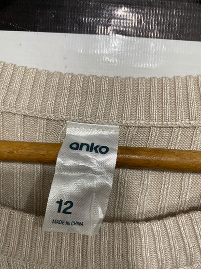 ANKO |M| BUST 19| A60|BEIGE AND BLACK STRIPED RIBBED CREWNECK TECHNICAL UTILITY MIDI DRESS