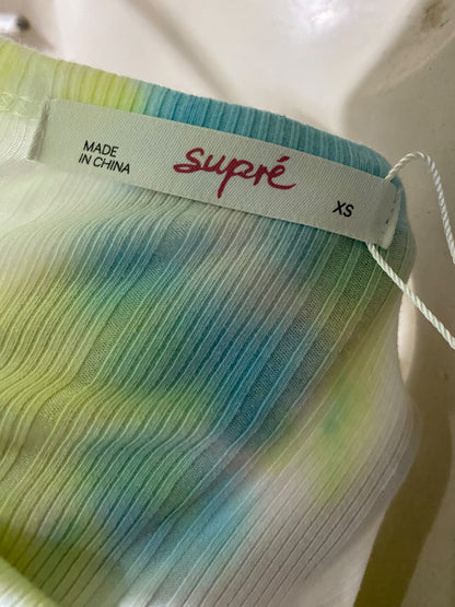 SUPRE |XS| BUST 15| A59|TIE-DYE PASTEL FRONT-RUCHED V-NECK TECHNICAL UTILITY CROP TOP