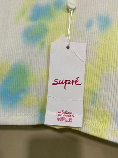 SUPRE |XS| BUST 15| A59|TIE-DYE PASTEL FRONT-RUCHED V-NECK TECHNICAL UTILITY CROP TOP