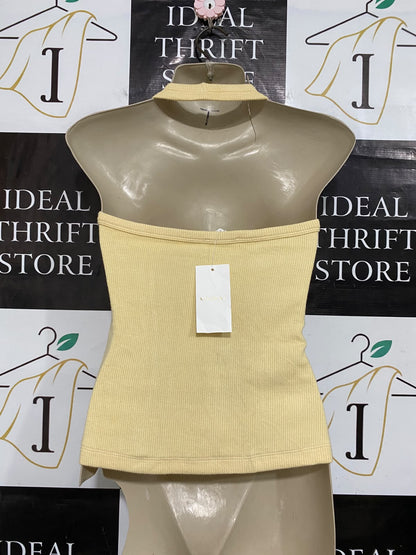KOOKAI |S| BUST 15| A59| PASTEL YELLOW RIBBED HIGH-NECK TECHNICAL UTILITY TANK TOP