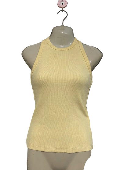 KOOKAI |S| BUST 15| A59| PASTEL YELLOW RIBBED HIGH-NECK TECHNICAL UTILITY TANK TOP