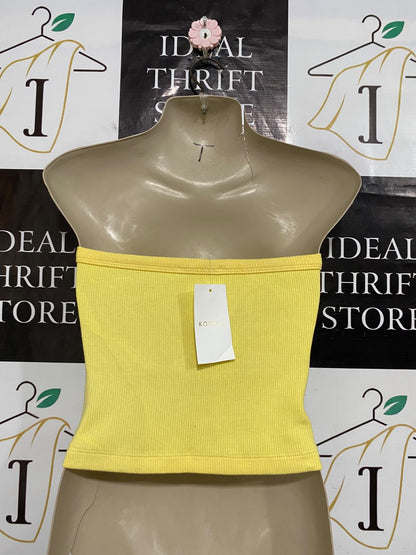 KOOKAI |S| BUST 15| A59| PASTEL YELLOW RIBBED STRAPLESS TECHNICAL UTILITY TUBE TOP