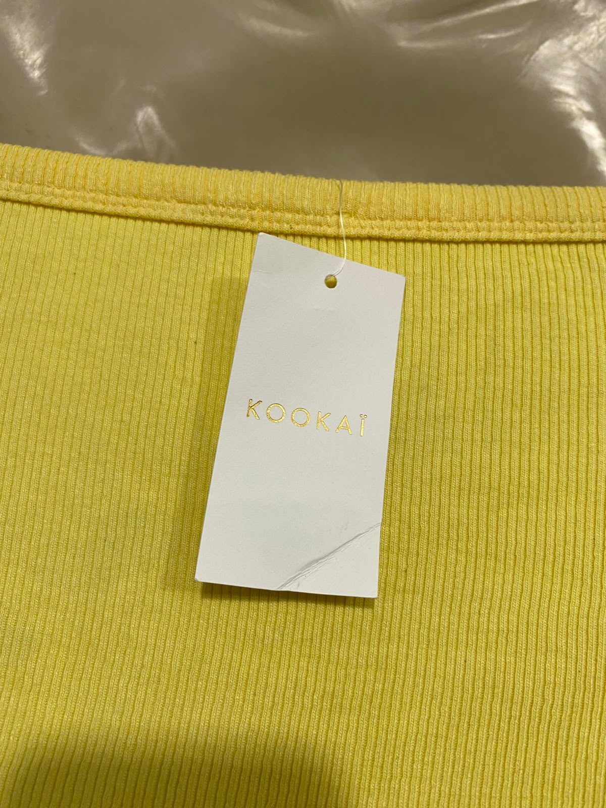 KOOKAI |S| BUST 15| A59| PASTEL YELLOW RIBBED STRAPLESS TECHNICAL UTILITY TUBE TOP