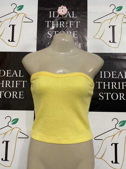 KOOKAI |S| BUST 15| A59| PASTEL YELLOW RIBBED STRAPLESS TECHNICAL UTILITY TUBE TOP