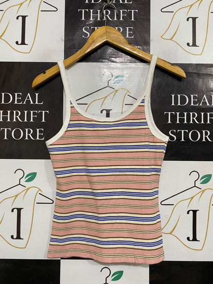 THE SELF STYLER |L| BUST 15| A59| MULTI-STRIPE SCOOP-NECK TECHNICAL UTILITY TANK TOP