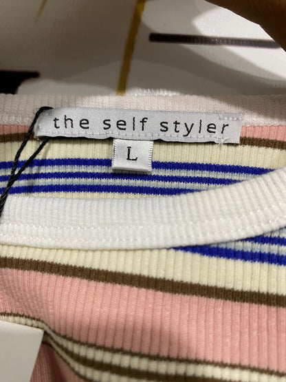 THE SELF STYLER |L| BUST 15| A59| MULTI-STRIPE SCOOP-NECK TECHNICAL UTILITY TANK TOP