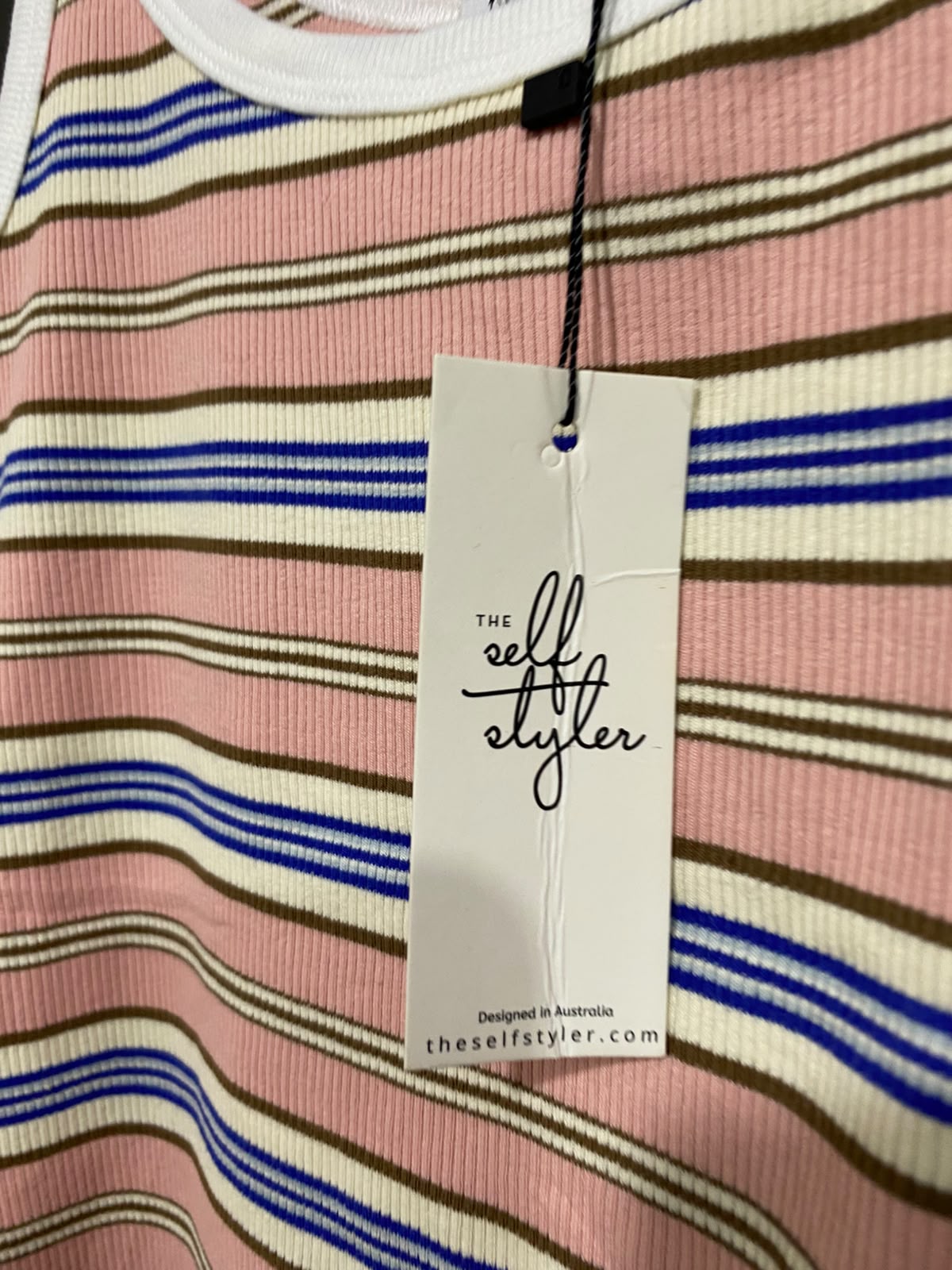 THE SELF STYLER |L| BUST 15| A59| MULTI-STRIPE SCOOP-NECK TECHNICAL UTILITY TANK TOP
