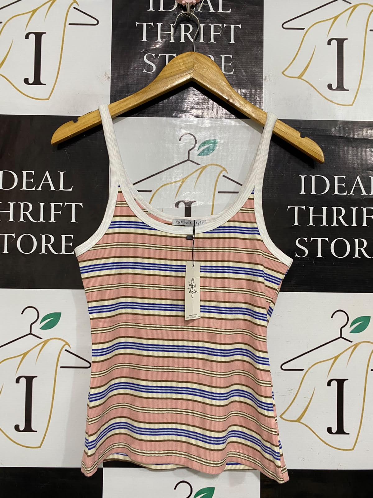 THE SELF STYLER |L| BUST 15| A59| MULTI-STRIPE SCOOP-NECK TECHNICAL UTILITY TANK TOP