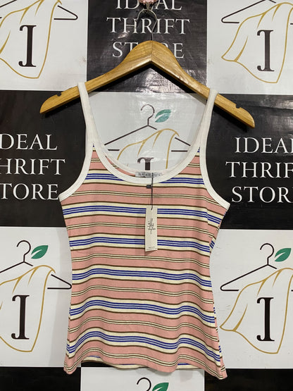 THE SELF STYLER |L| BUST 15| A59| MULTI-STRIPE SCOOP-NECK TECHNICAL UTILITY TANK TOP