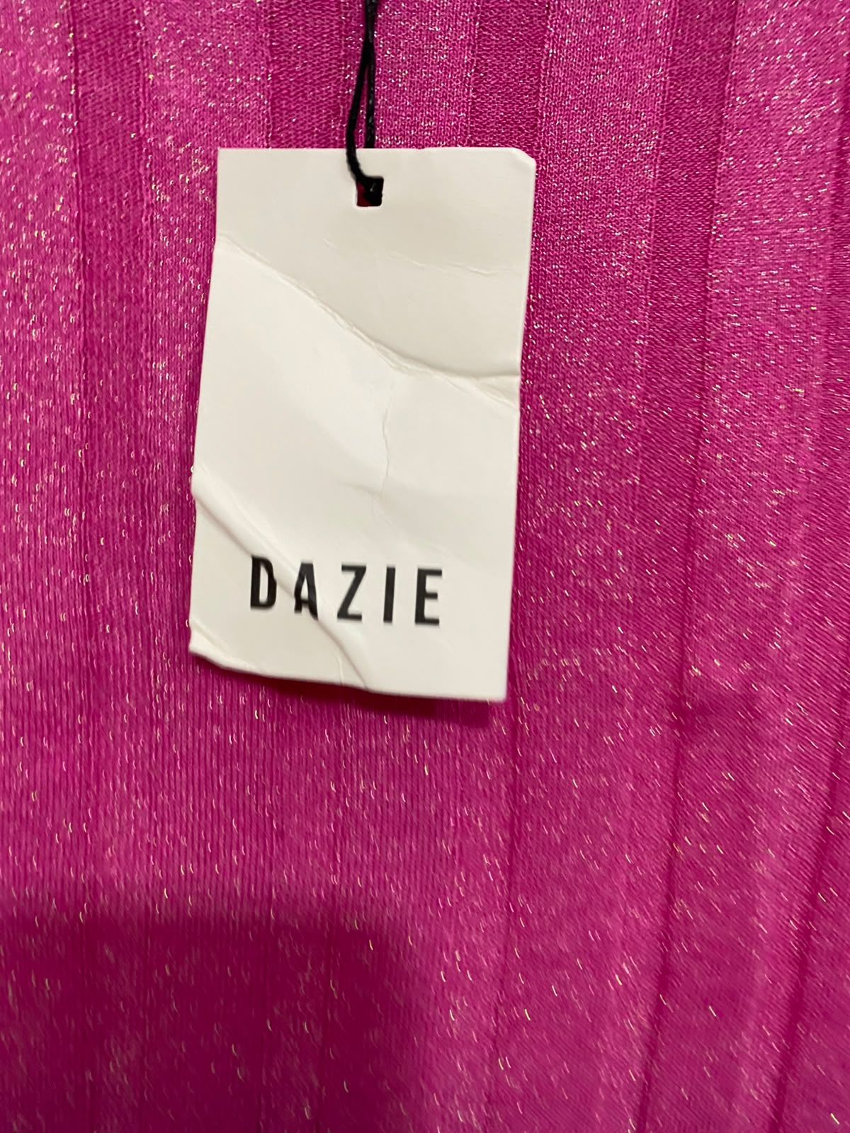DAZIE |S| BUST 14| A59| HOT PINK METALLIC-SHIMMER CREWNECK BACK-TIE TECHNICAL UTILITY CROP TOP