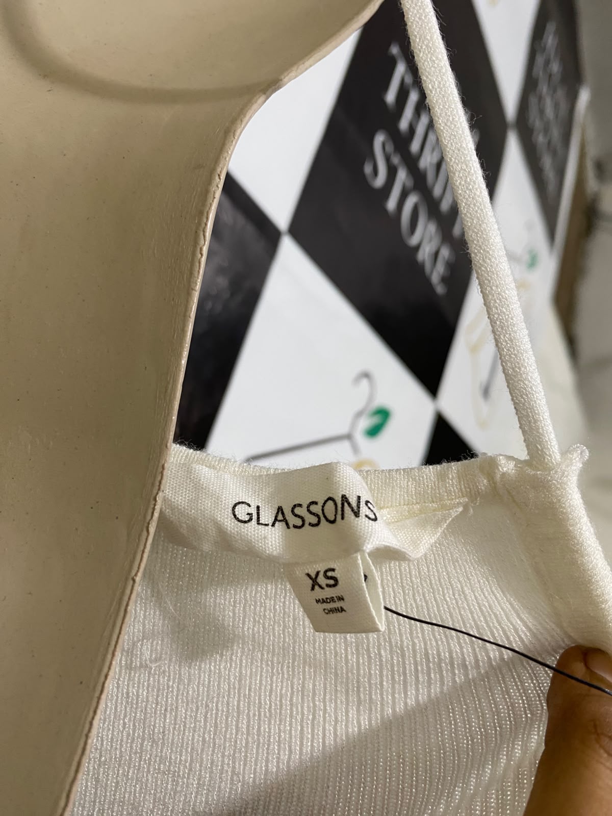 GLASSONS |XS| BUST 15| A59| OFF-WHITE HALTER-NECK RIBBED TECHNICAL UTILITY CROP TOP