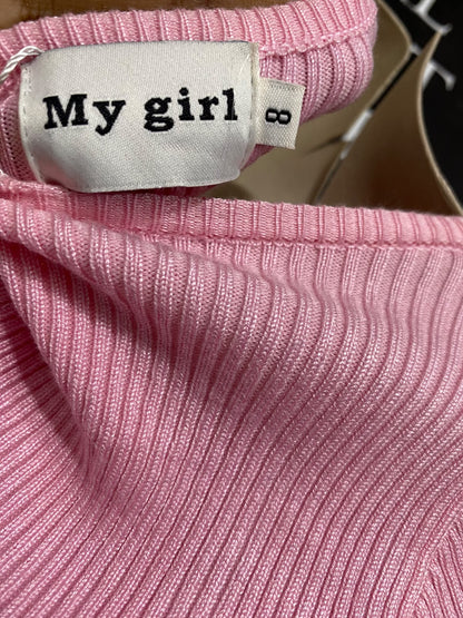 MY GIRL |S| BUST 15| A59| PASTEL PINK CUTOUT LONG-SLEEVE RIBBED TECHNICAL UTILITY MIDI DRESS