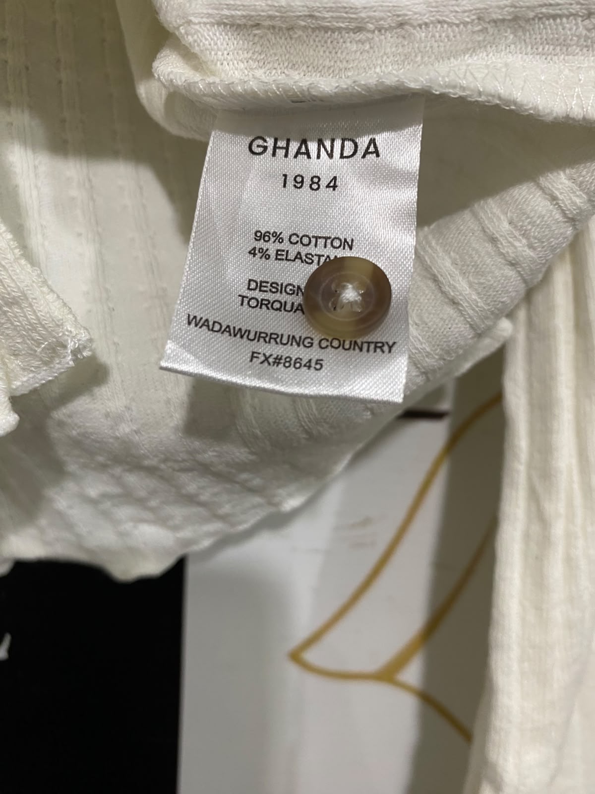 GHANDA |M| BUST 15| A59| WHITE RIBBED BELL-SLEEVE TECHNICAL UTILITY CARDIGAN TOP