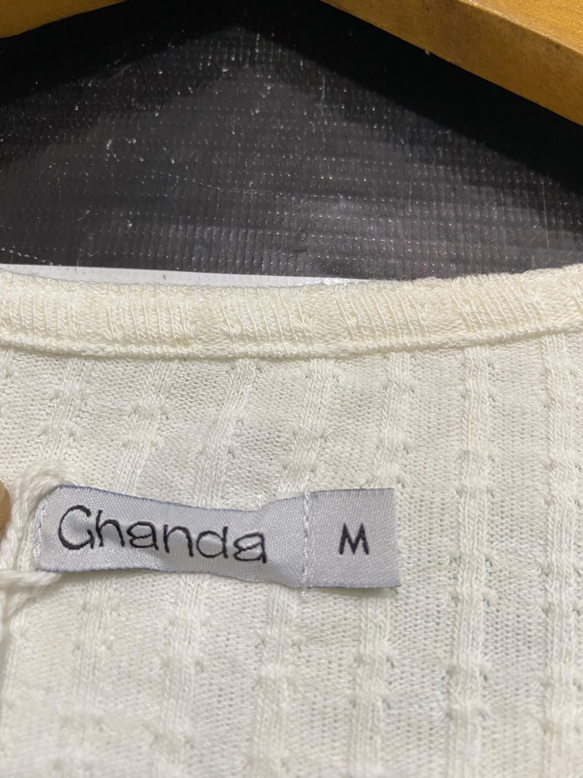 GHANDA |M| BUST 15| A59| WHITE RIBBED BELL-SLEEVE TECHNICAL UTILITY CARDIGAN TOP
