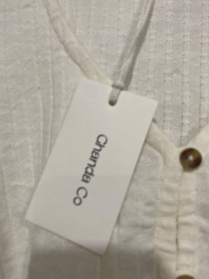GHANDA |M| BUST 15| A59| WHITE RIBBED BELL-SLEEVE TECHNICAL UTILITY CARDIGAN TOP