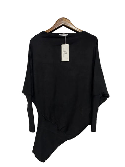 PINK DIAMOND |S| BUST 27| A59|  BLACK BOAT-NECK ASYMMETRIC TECHNICAL UTILITY TOP