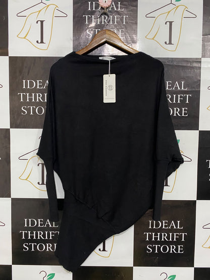 PINK DIAMOND |S| BUST 27| A59|  BLACK BOAT-NECK ASYMMETRIC TECHNICAL UTILITY TOP