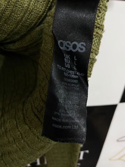 ASOS |L| BUST 22| A59|OLIVE GREEN TEXTURED CREWNECK TECHNICAL UTILITY SWEATER