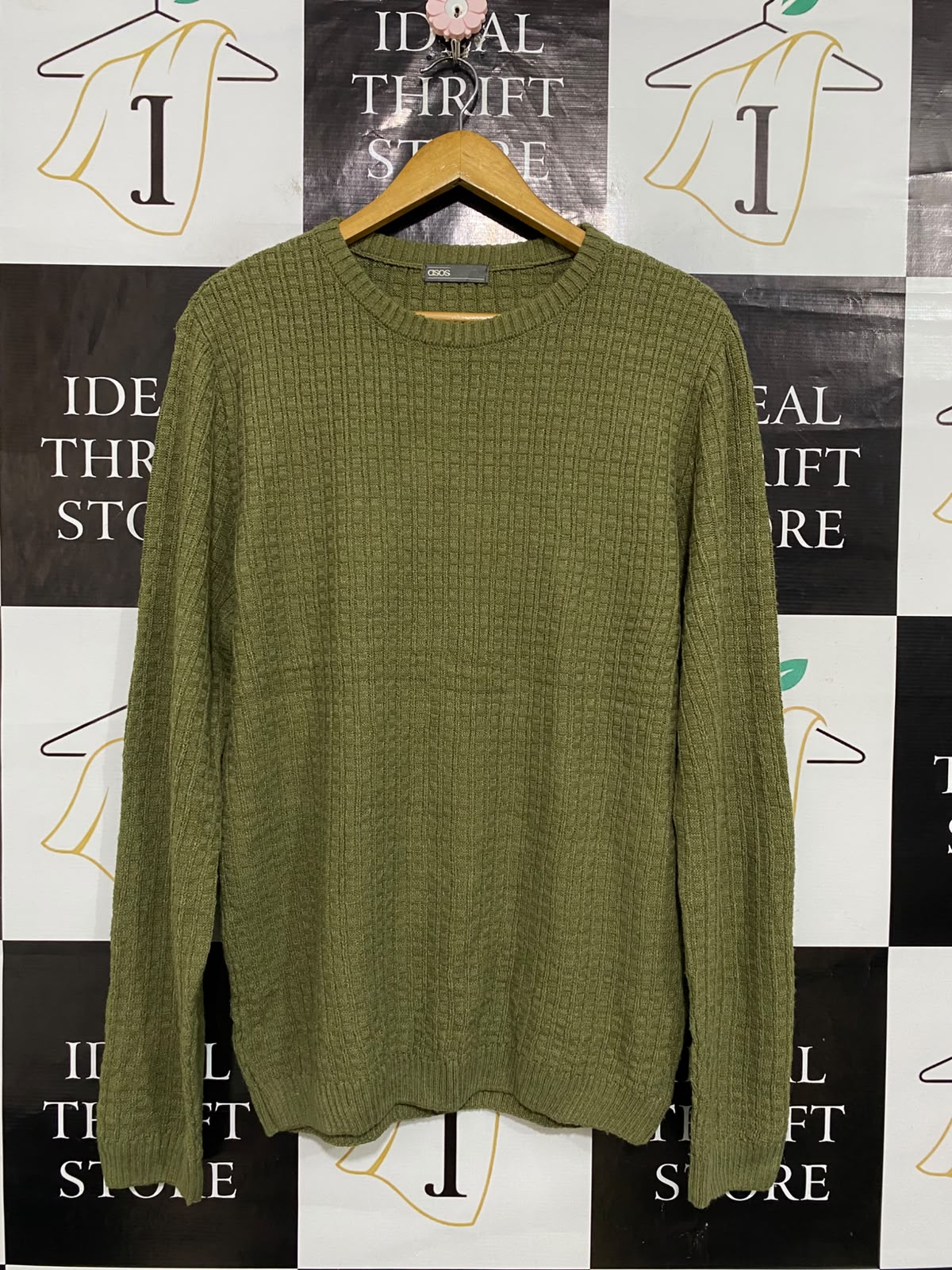 ASOS |L| BUST 22| A59|OLIVE GREEN TEXTURED CREWNECK TECHNICAL UTILITY SWEATER