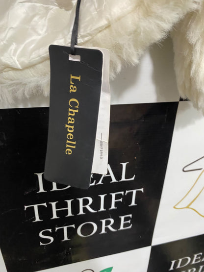 LA CHAPELLE |M| BUST 22| A59| CREAM TEXTURED FAUX-FUR & TWEED GOLD-BUTTON TECHNICAL UTILITY JACKET