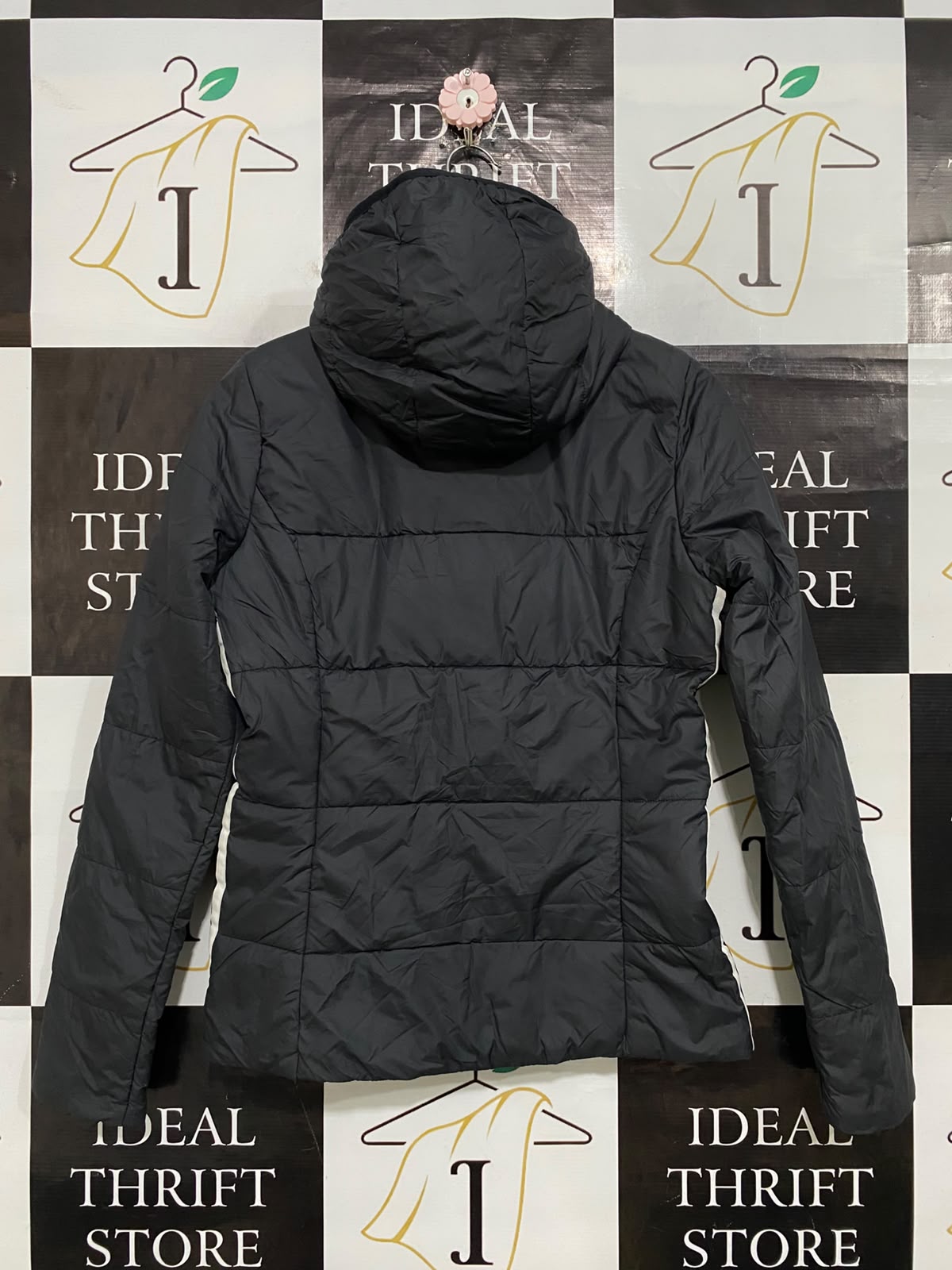 ADIDAS |S| BUST 18| A59| BLACK HOODED THREE-STRIPE TECHNICAL UTILITY PUFFER JACKET