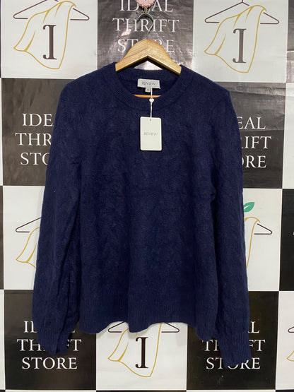 REVIEW |XL| BUST 22| A59| NAVY BLUE TEXTURED CREWNECK TECHNICAL UTILITY SWEATER