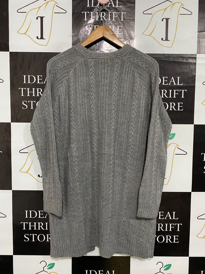 TU WOMAN |S| BUST 22| A59| GREY CABLE-KNIT OPEN-FRONT TECHNICAL UTILITY LONG CARDIGAN