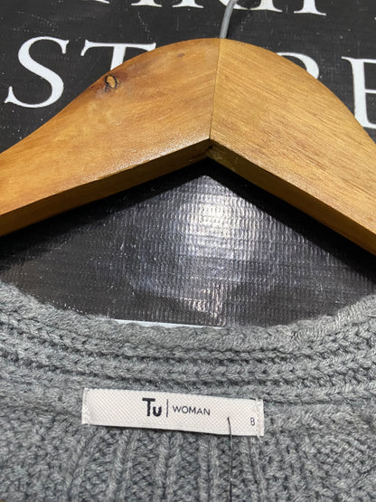 TU WOMAN |S| BUST 22| A59| GREY CABLE-KNIT OPEN-FRONT TECHNICAL UTILITY LONG CARDIGAN