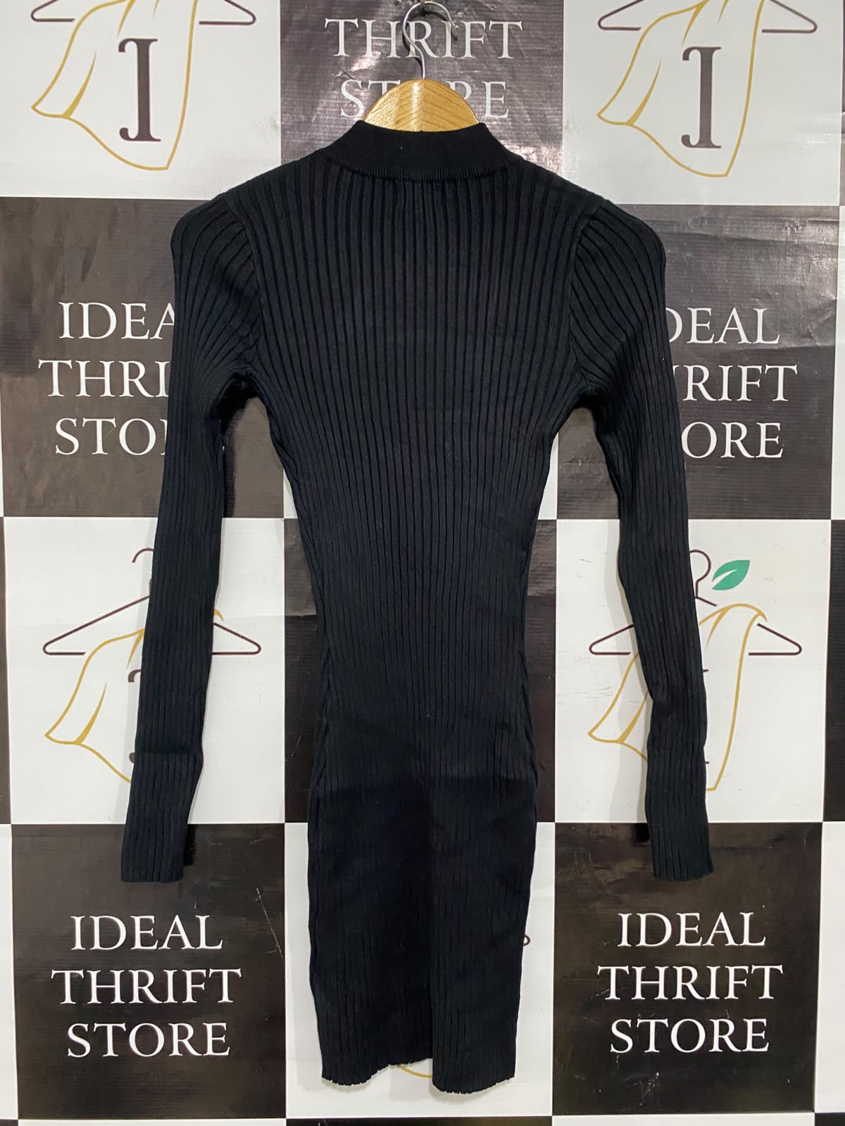 COTTON ON |XS| BUST 13| A59| BLACK MOCK-NECK LONG-SLEEVE RIBBED TECHNICAL UTILITY MIDI DRESS