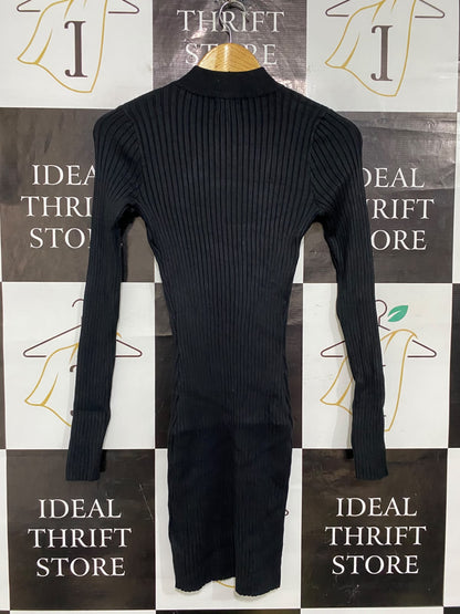 COTTON ON |XS| BUST 13| A59| BLACK MOCK-NECK LONG-SLEEVE RIBBED TECHNICAL UTILITY MIDI DRESS