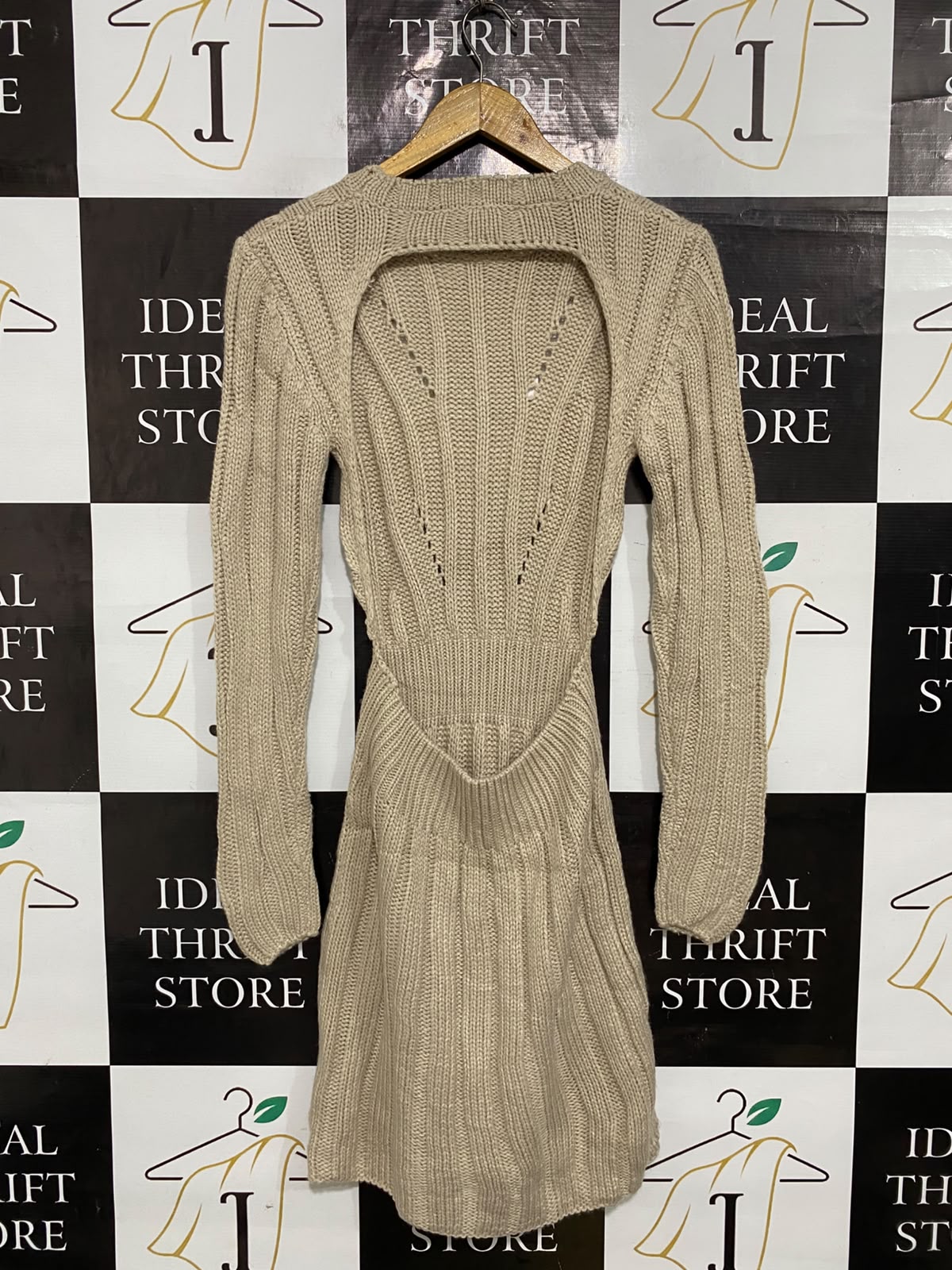 SHOWPO |M| BUST 15| A59| BEIGE RIBBED LONG-SLEEVE TECHNICAL UTILITY DRESS