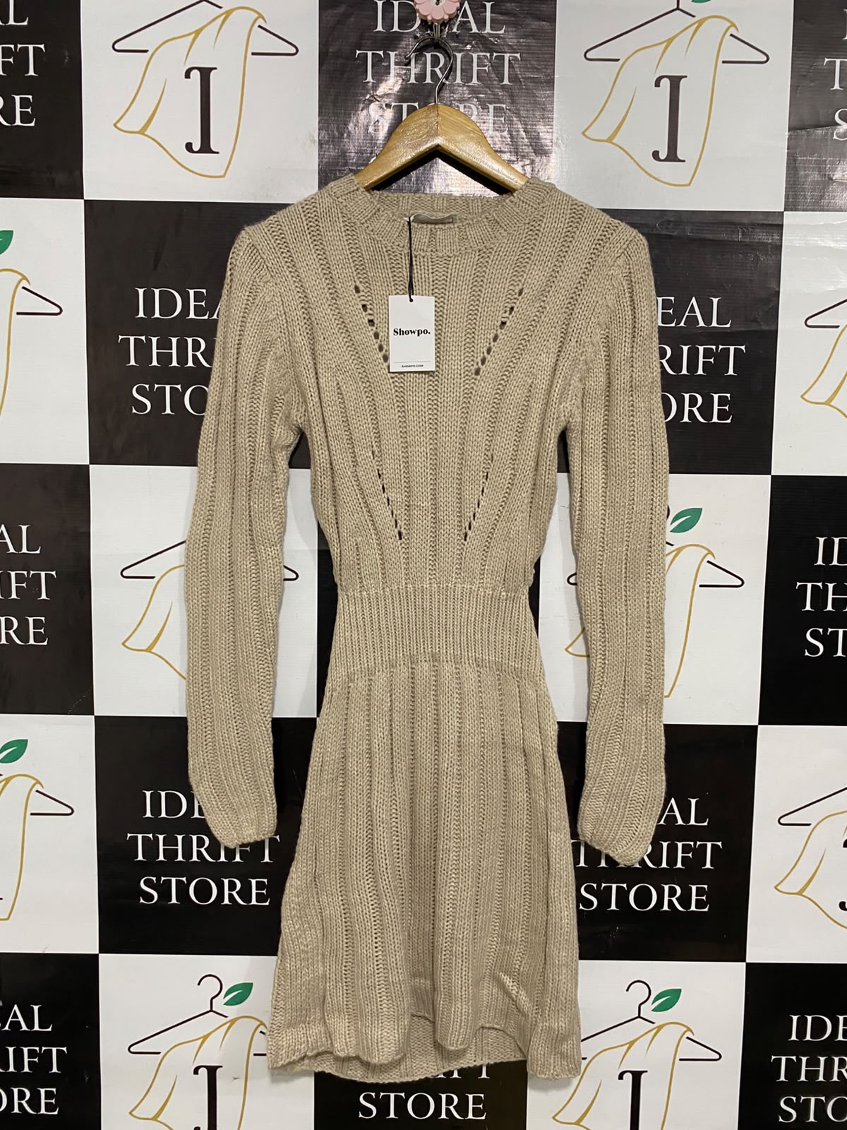 SHOWPO |M| BUST 15| A59| BEIGE RIBBED LONG-SLEEVE TECHNICAL UTILITY DRESS