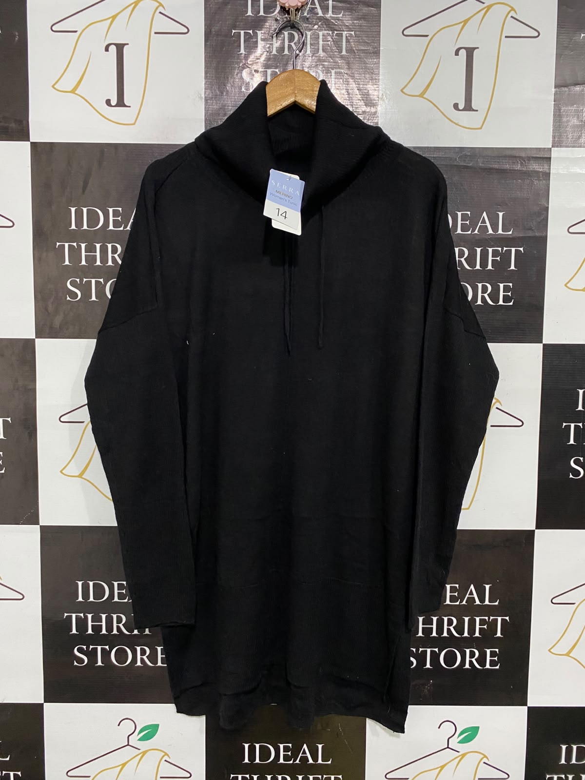 SERRA |L| BUST 27| A59| BLACK COWL-NECK LONG-SLEEVE TECHNICAL UTILITY TUNIC DRESS