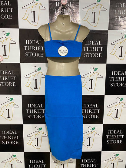 SHAREEN |S| BUST 15| A59| BLUE CUT-OUT KNOT-FRONT TECHNICAL UTILITY MIDI DRESS