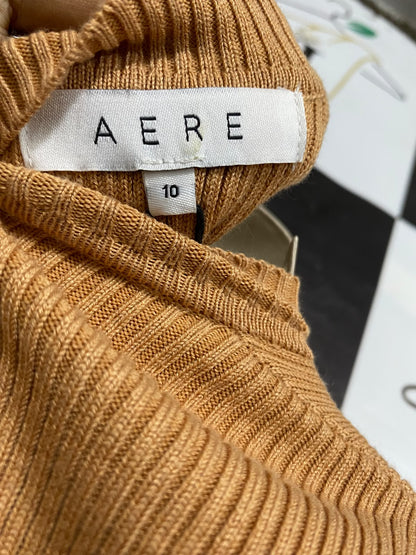 AERE |S| BUST 15| A59| CAMEL RIBBED TWIST-FRONT CUT-OUT TECHNICAL UTILITY MIDI DRESS
