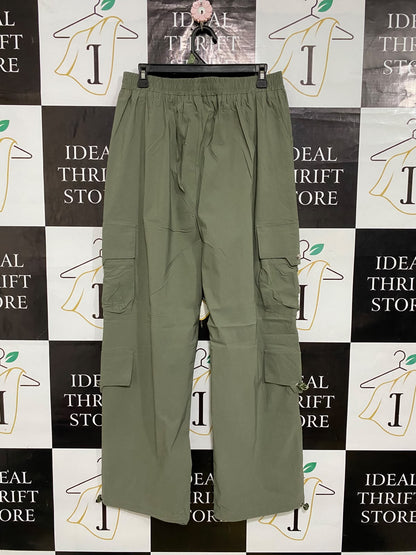 VALLEY GIRL |L| WAIST 30| A59| OLIVE GREEN MULTI-POCKET TECHNICAL UTILITY CARGO PANTS