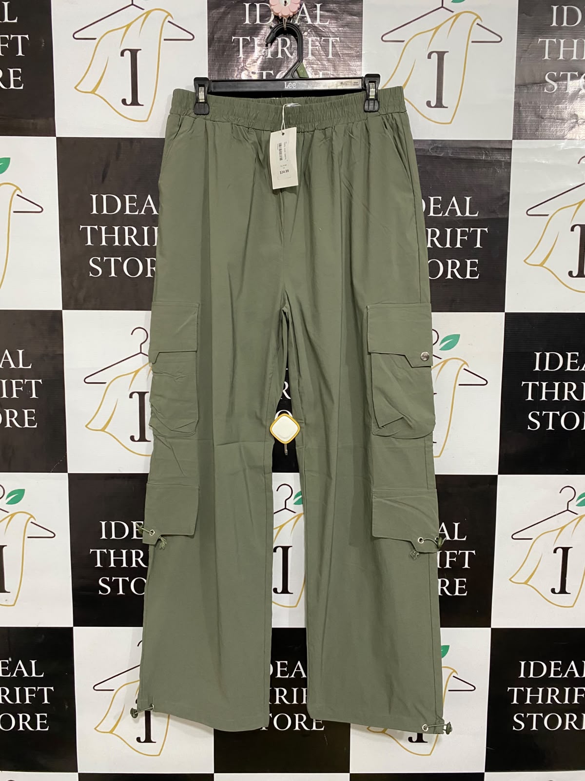VALLEY GIRL |L| WAIST 30| A59| OLIVE GREEN MULTI-POCKET TECHNICAL UTILITY CARGO PANTS