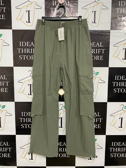 VALLEY GIRL |L| WAIST 30| A59| OLIVE GREEN MULTI-POCKET TECHNICAL UTILITY CARGO PANTS