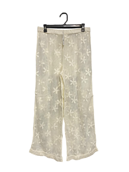 COTTON ON |M| WAIST 30| A60| OFF-WHITE FLORAL LACE-DETAIL WIDE-LEG TECHNICAL UTILITY PANTS
