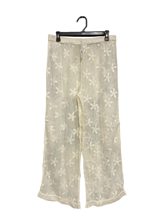 COTTON ON |M| WAIST 30| A60| OFF-WHITE FLORAL LACE-DETAIL WIDE-LEG TECHNICAL UTILITY PANTS