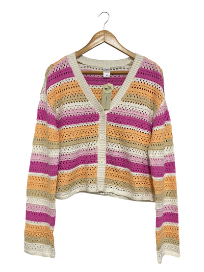 TARGET YOUTH |L| BUST 20| A60| MULTI-COLOR STRIPED OPEN-KNIT TECHNICAL UTILITY CARDIGAN