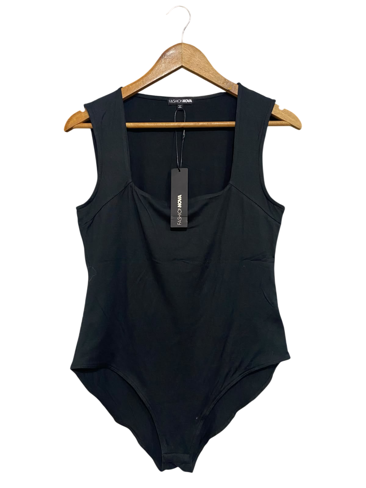 FASHION NOVA |S| BUST 17| A60| BLACK SQUARED-NECK SLEEVELESS TECHNICAL UTILITY BODYSUIT